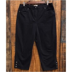 Vintage Talbots Black Capri Pants Womens 14 Stretch Cotton Snap Hem Cropped 90s